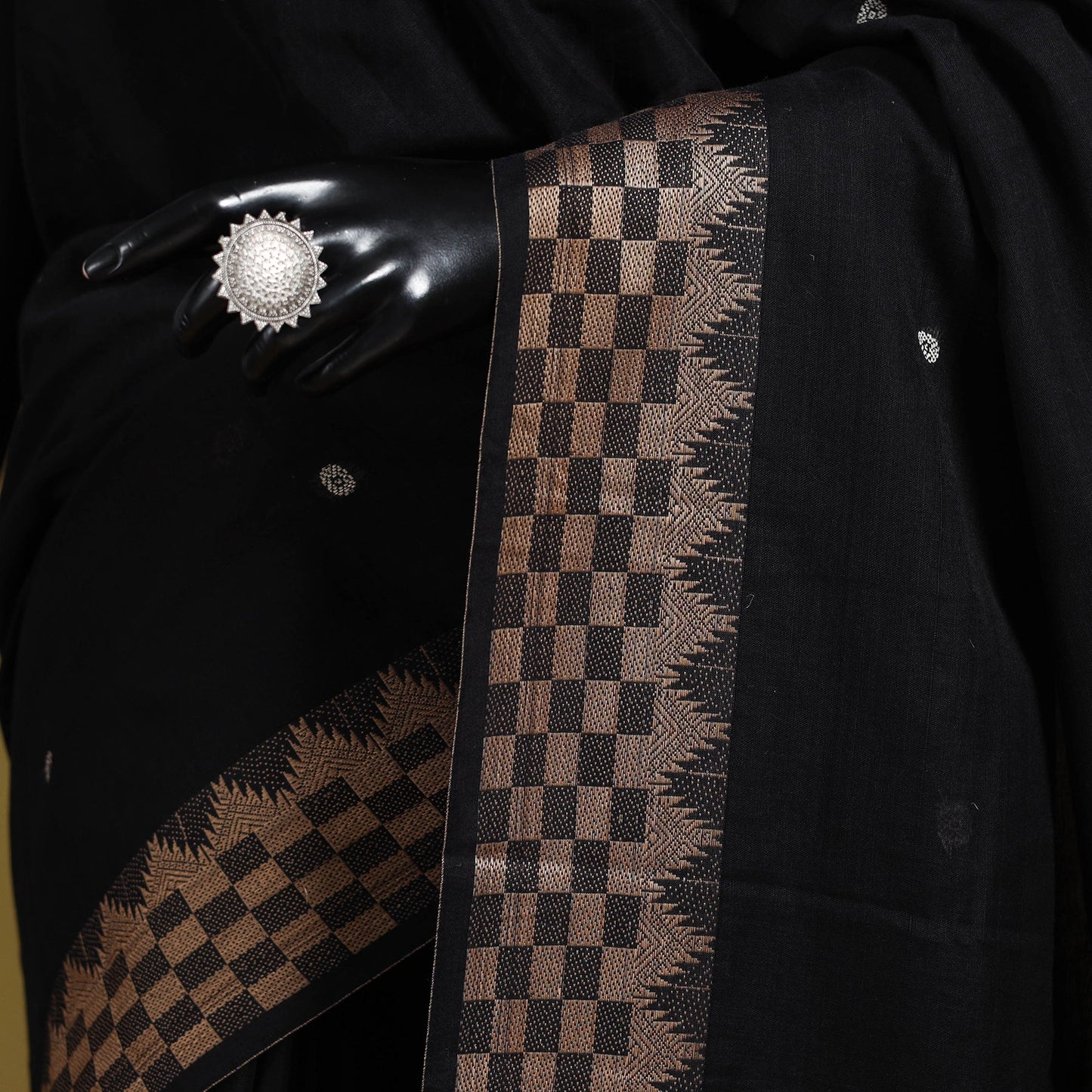 Black - dharwad cotton saree with border 26 - handcrafted