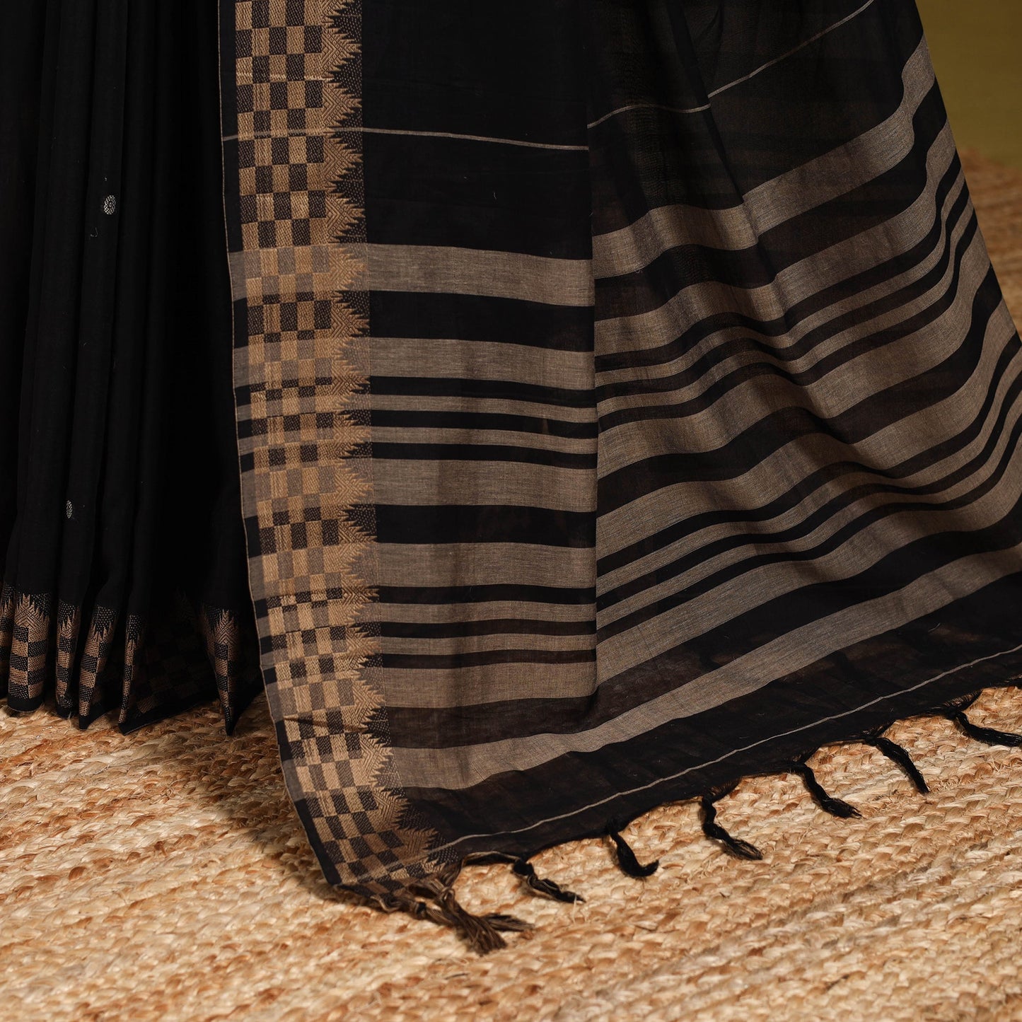 Black - dharwad cotton saree with border 26 - handcrafted