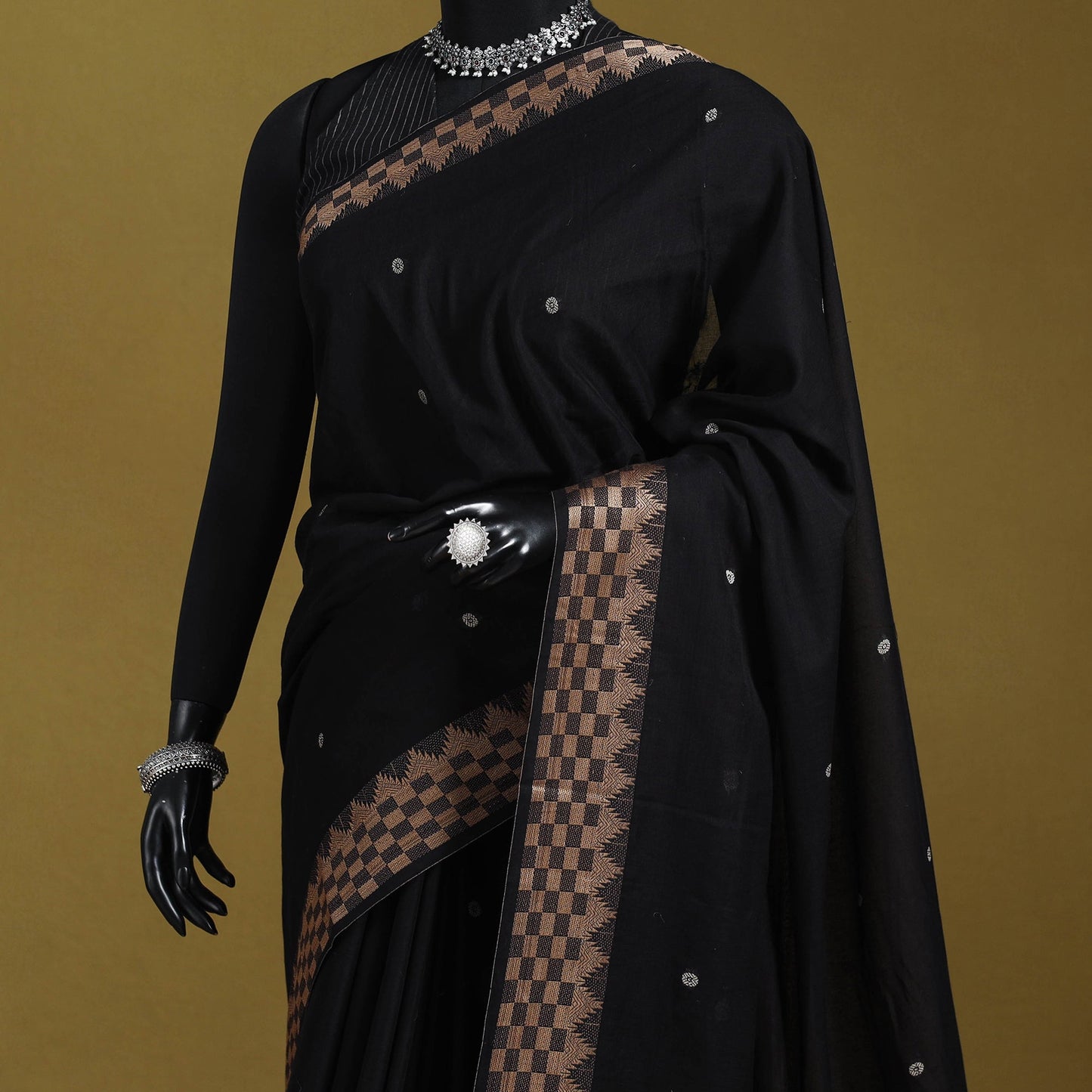 Black - dharwad cotton saree with border 26 - handcrafted