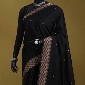 Black - dharwad cotton saree with border 26 - handcrafted