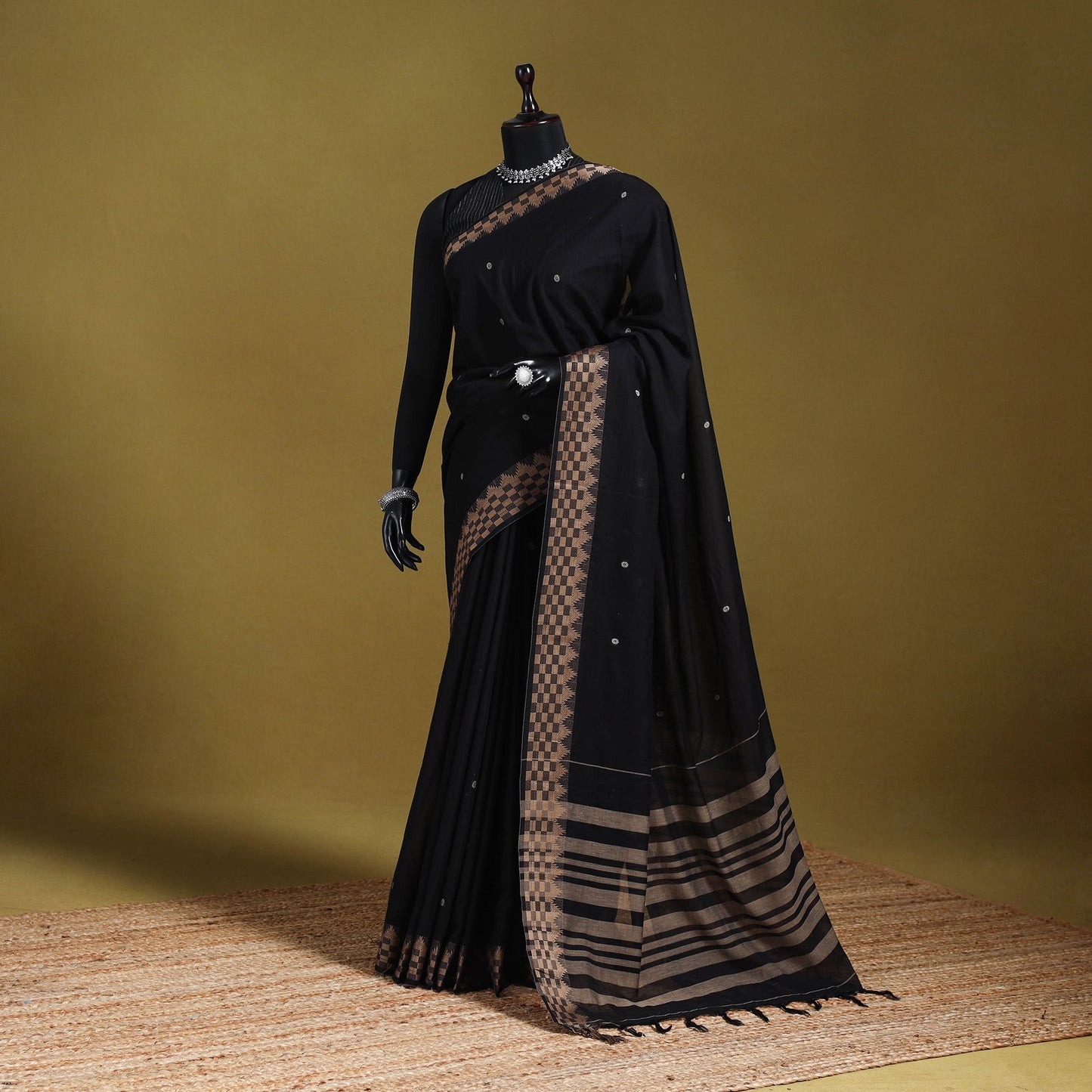 Black - dharwad cotton saree with border 26 - handcrafted