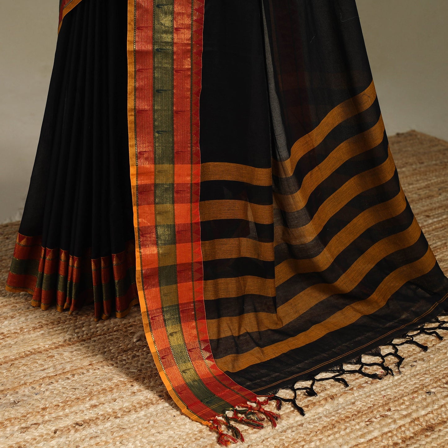 Black - dharwad cotton saree with border 32 - handcrafted