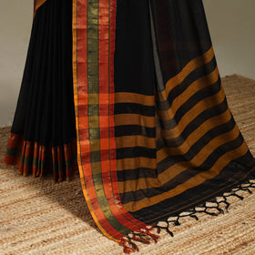 Black - dharwad cotton saree with border 32 - handcrafted