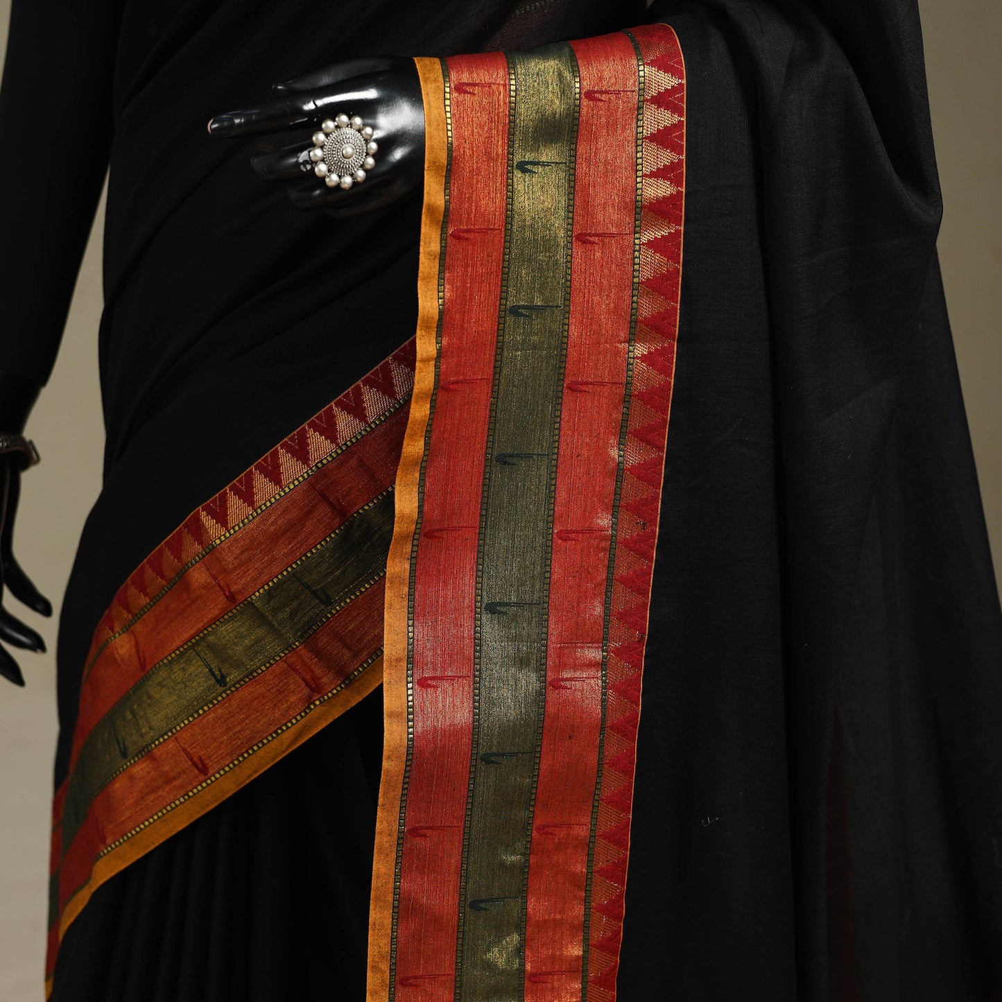 Black - dharwad cotton saree with border 32 - handcrafted
