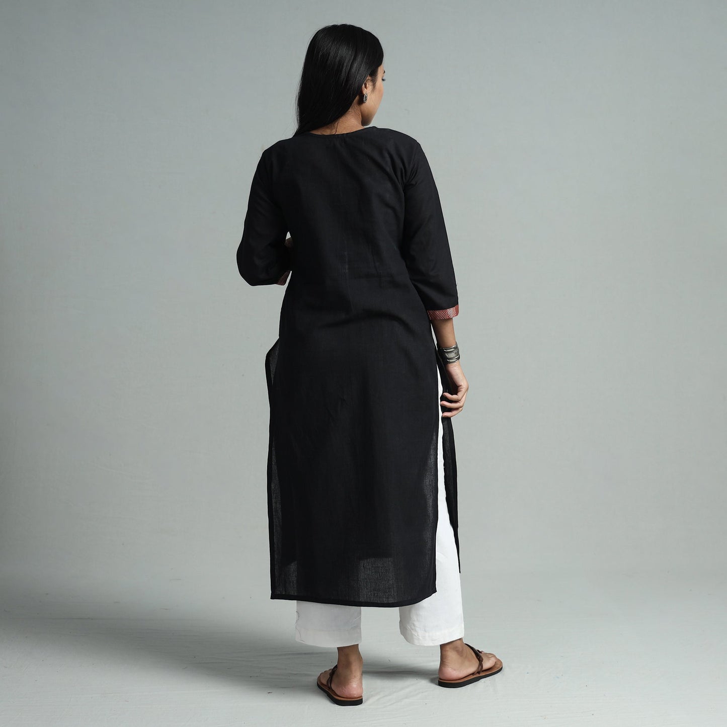 Black - dharwad cotton straight kurta with ajrakh patchwork