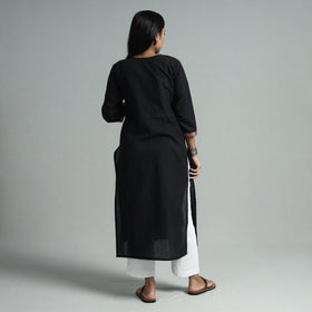 Black - dharwad cotton straight kurta with ajrakh patchwork