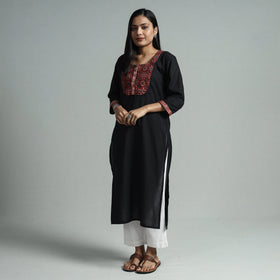 Black - dharwad cotton straight kurta with ajrakh patchwork