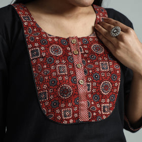 Black - dharwad cotton straight kurta with ajrakh patchwork