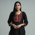 Black - dharwad cotton straight kurta with ajrakh patchwork