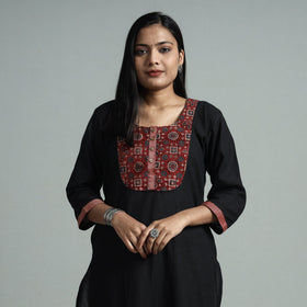 Black - dharwad cotton straight kurta with ajrakh patchwork