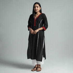 Black - dharwad cotton straight kurta with sanganeri