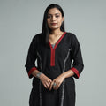 Black - dharwad cotton straight kurta with sanganeri