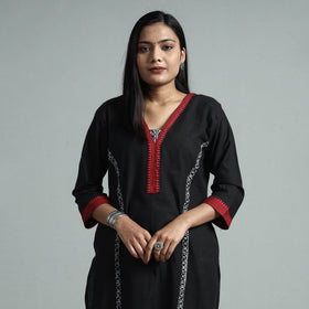 Black - dharwad cotton straight kurta with sanganeri