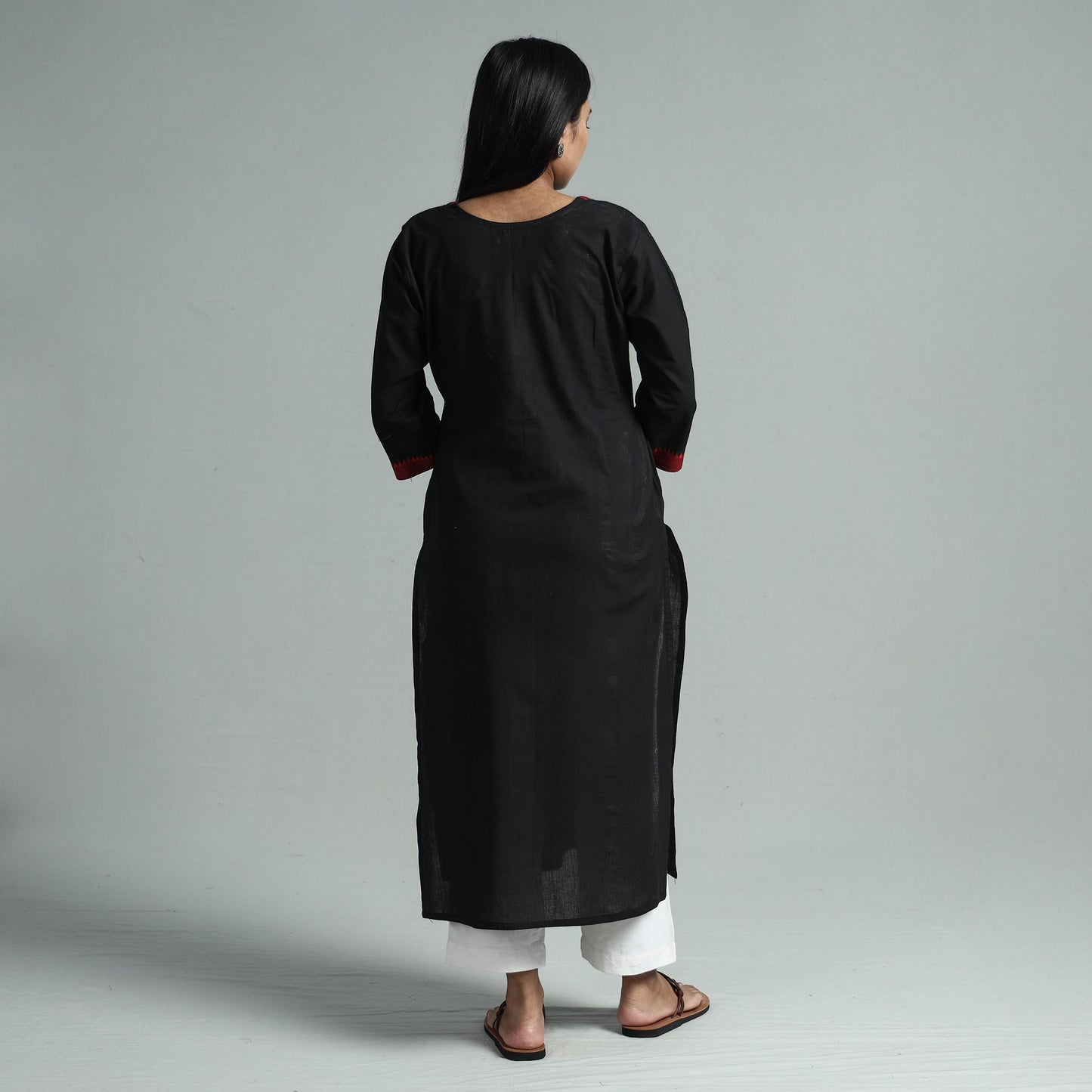 Black - dharwad cotton straight kurta with sanganeri