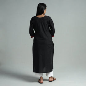 Black - dharwad cotton straight kurta with sanganeri