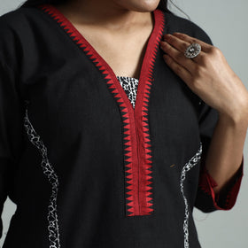 Black - dharwad cotton straight kurta with sanganeri