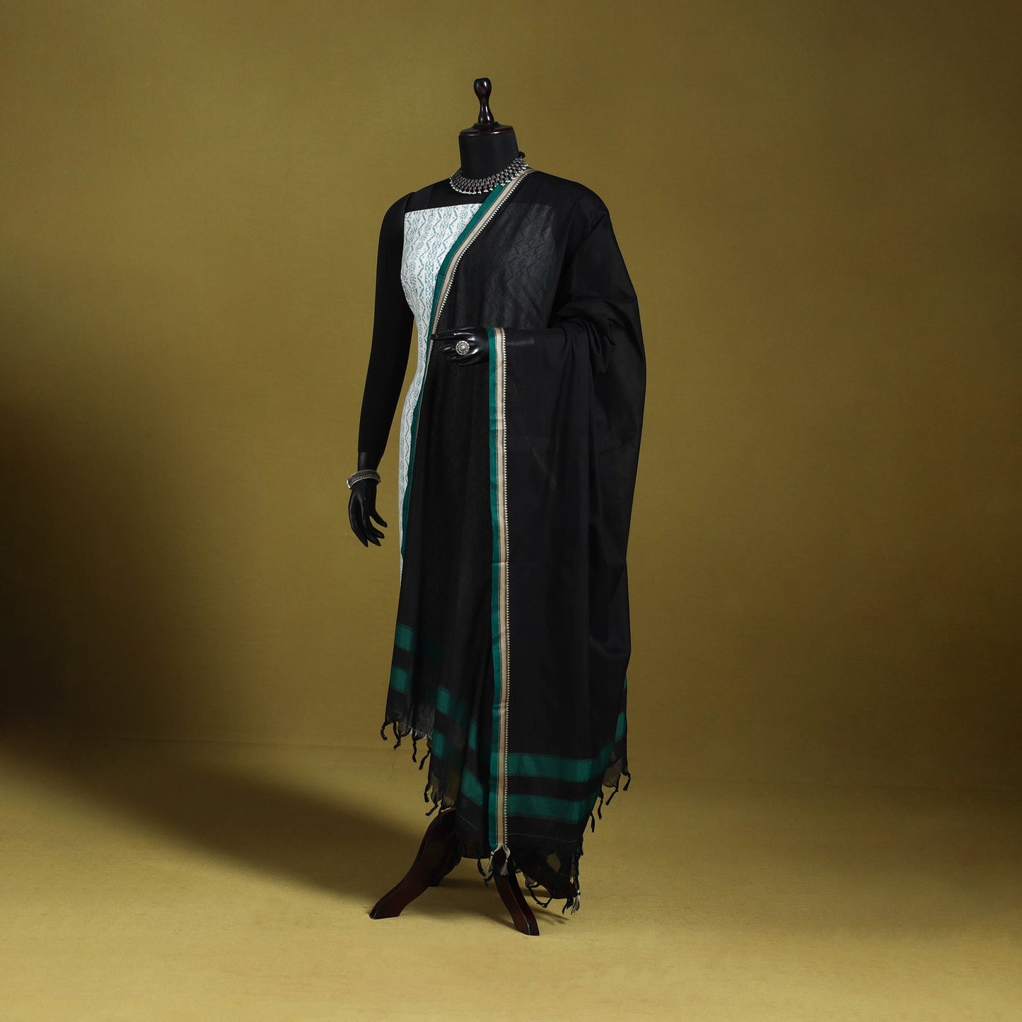 Black - dharwad mercerised cotton dupatta with border 78