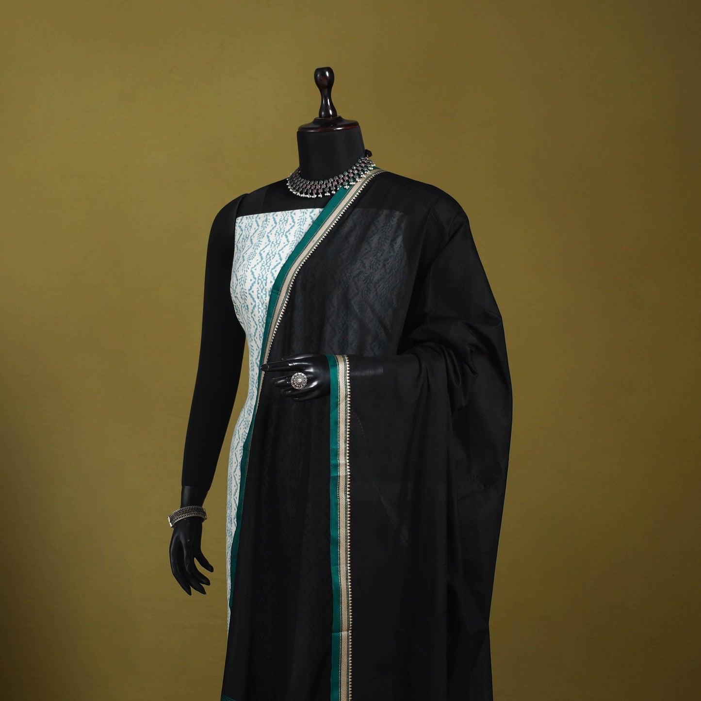 Black - dharwad mercerised cotton dupatta with border 78