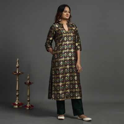 Black - elegant banarasi brocade silk kurta with pant set
