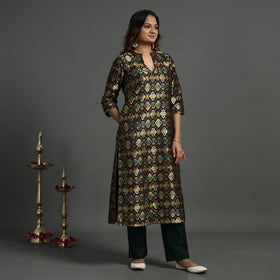 Black - elegant banarasi brocade silk kurta with pant set