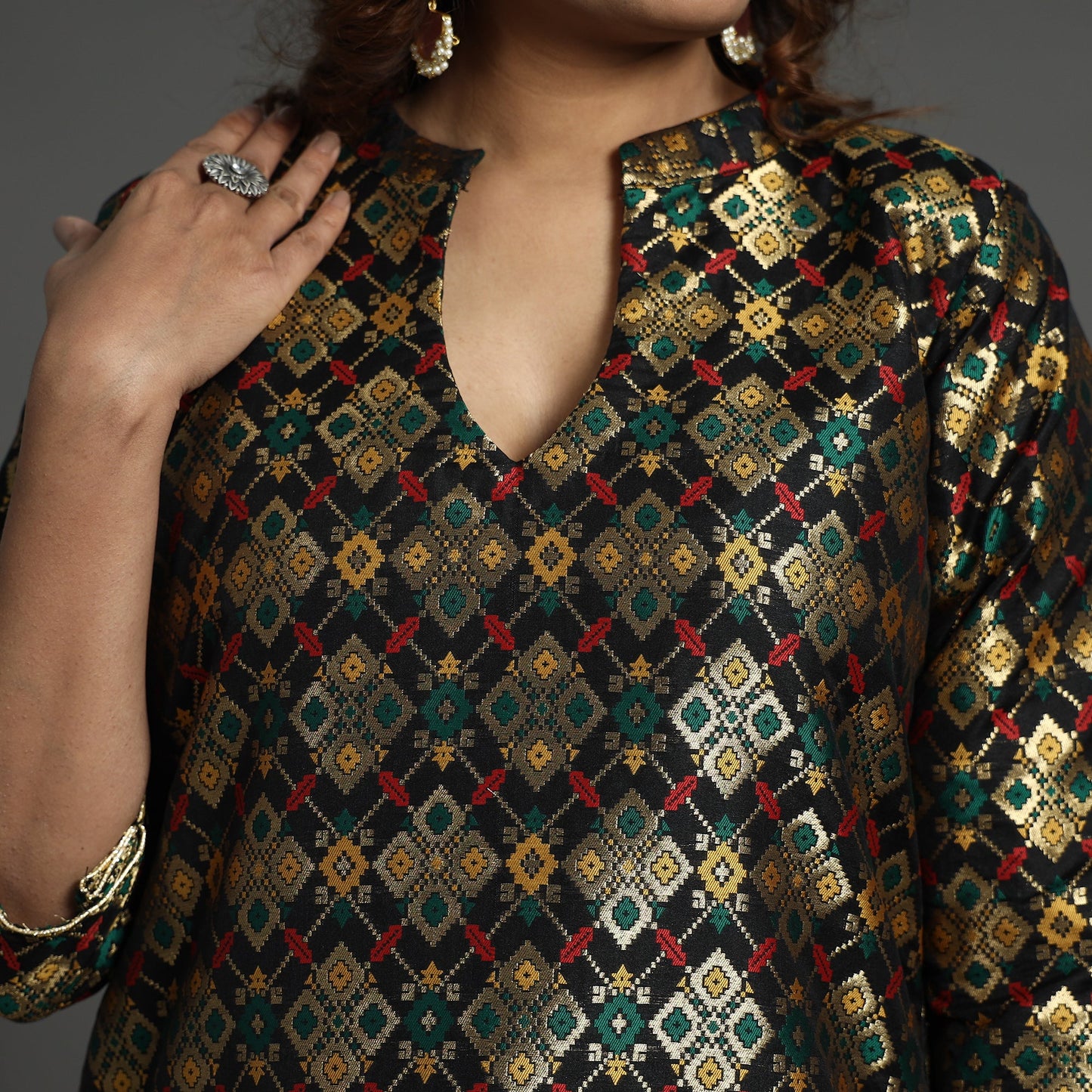 Black - elegant banarasi brocade silk kurta with pant set