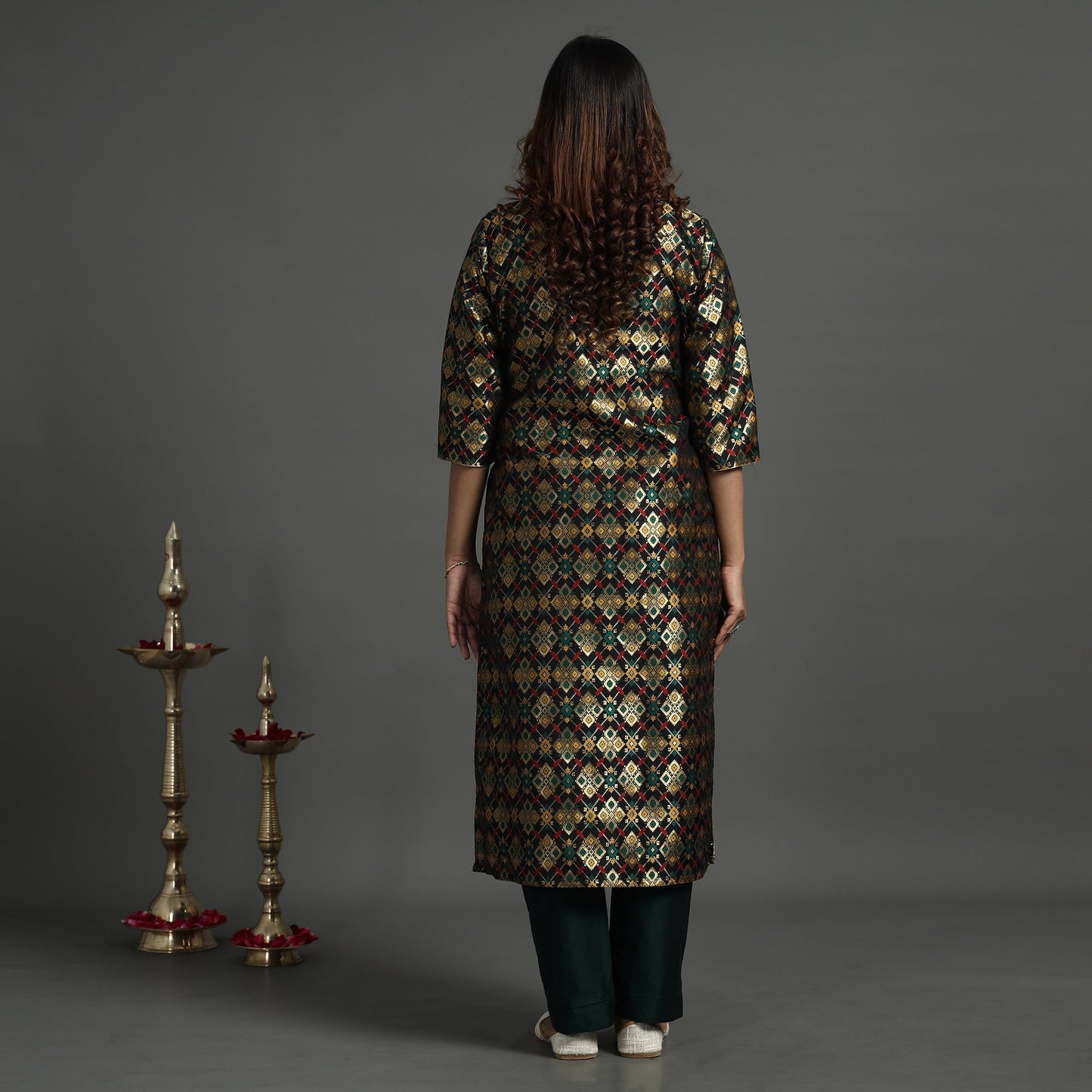 Black - elegant banarasi brocade silk kurta with pant set