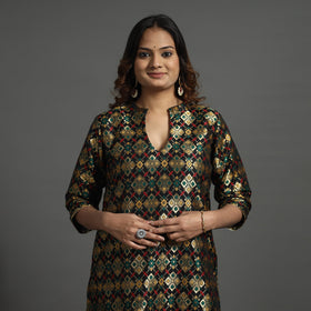 Black - elegant banarasi brocade silk kurta with pant set