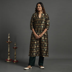 Black - elegant banarasi brocade silk kurta with pant set