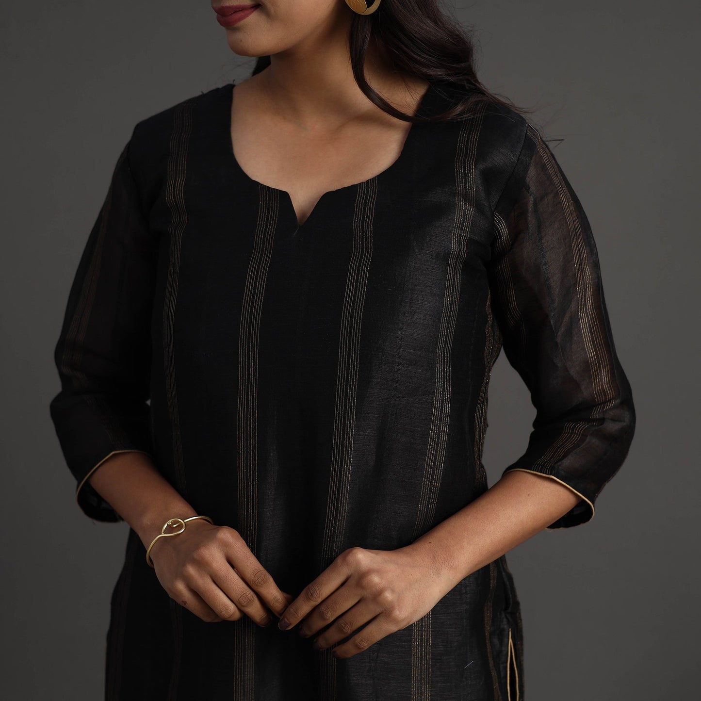 Buy Black Elegant Linen Silk Handloom Plain Kurta Set