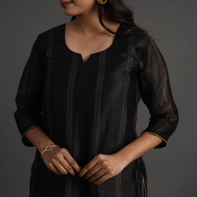 Buy Black Elegant Linen Silk Handloom Plain Kurta Set