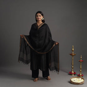 Buy Black Elegant Linen Silk Handloom Plain Kurta Set