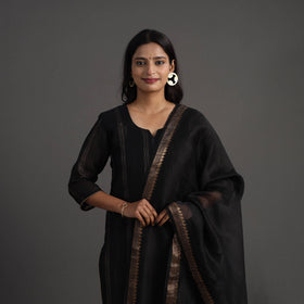 Buy Black Elegant Linen Silk Handloom Plain Kurta Set