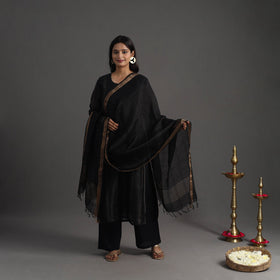 Buy Black Elegant Linen Silk Handloom Plain Kurta Set