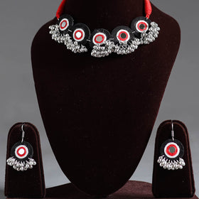  Fabart German Silver Mirror Work Choker Necklace Set