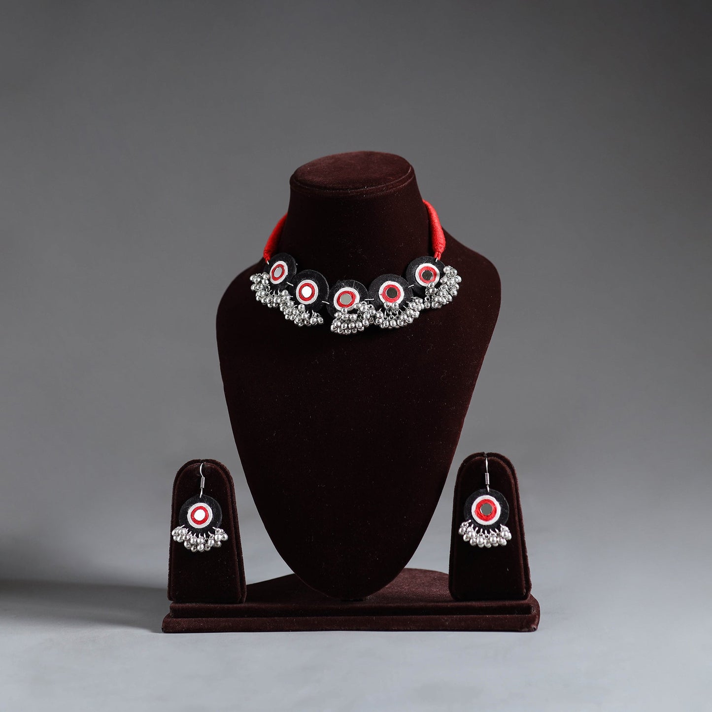  Fabart German Silver Mirror Work Choker Necklace Set