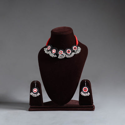  Fabart German Silver Mirror Work Choker Necklace Set