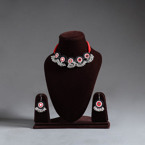  Fabart German Silver Mirror Work Choker Necklace Set