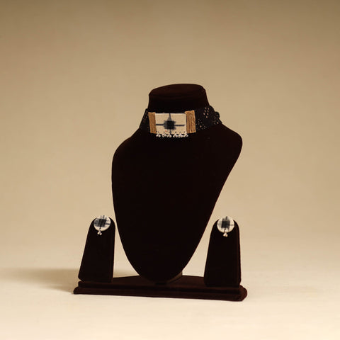 Black - fabart jute choker necklace set with ghungroo work