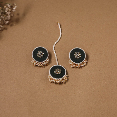 Fabart kundan earrings & maang tikka set 12 - handcrafted
