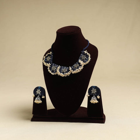 Buy Black Fabart Pearl & Stone Work Necklace Set