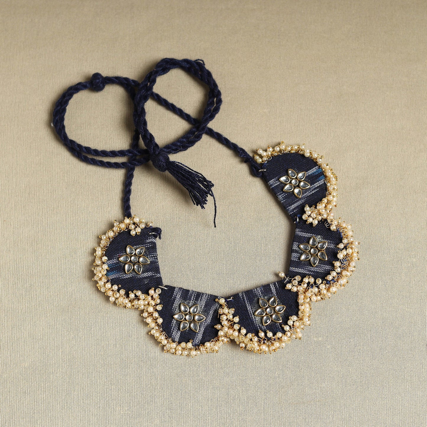 Buy Black Fabart Pearl & Stone Work Necklace Set