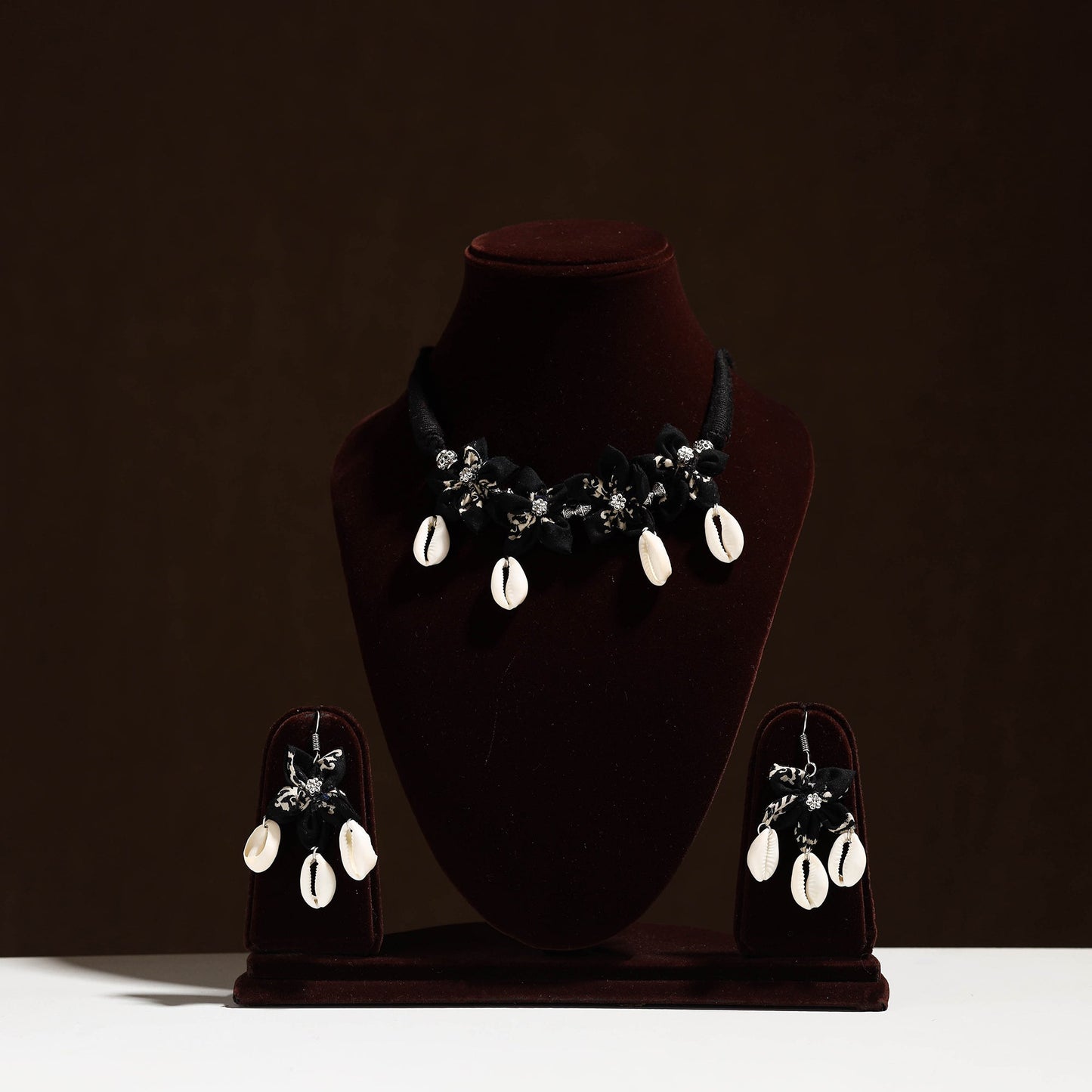 Black - fabart phool kali shell choker necklace set 12