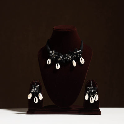 Black - fabart phool kali shell choker necklace set 12