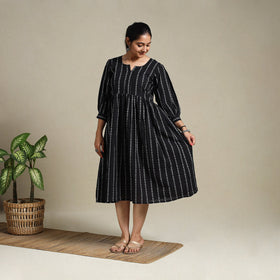 Black Flared Cotton Jacquard Dress