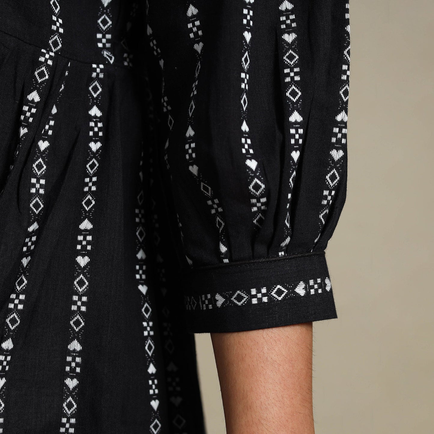 Black Flared Cotton Jacquard Dress