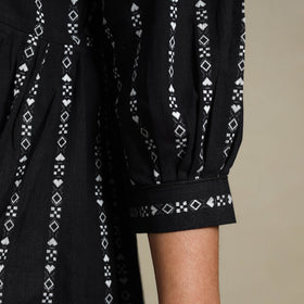 Black Flared Cotton Jacquard Dress