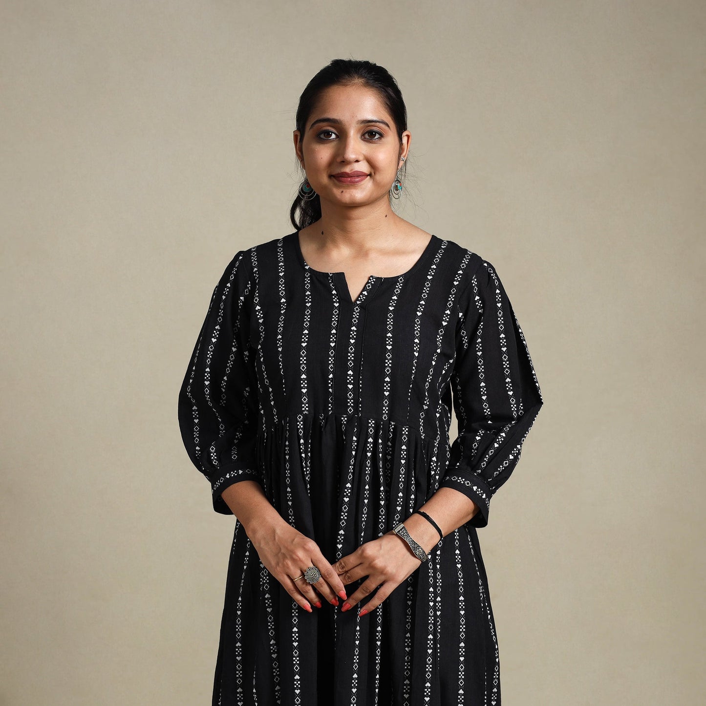 Black Flared Cotton Jacquard Dress