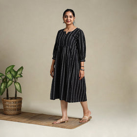 Black Flared Cotton Jacquard Dress