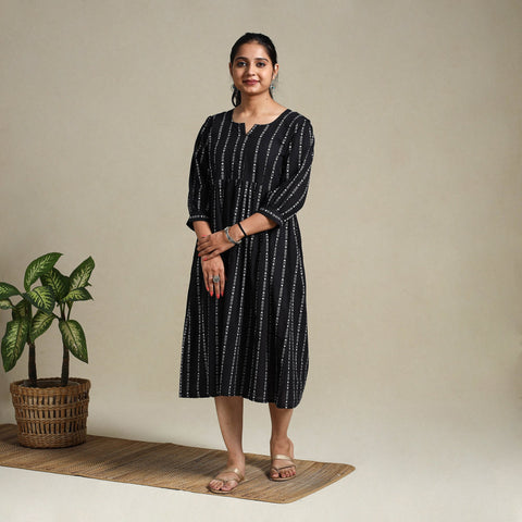 Black Flared Cotton Jacquard Dress