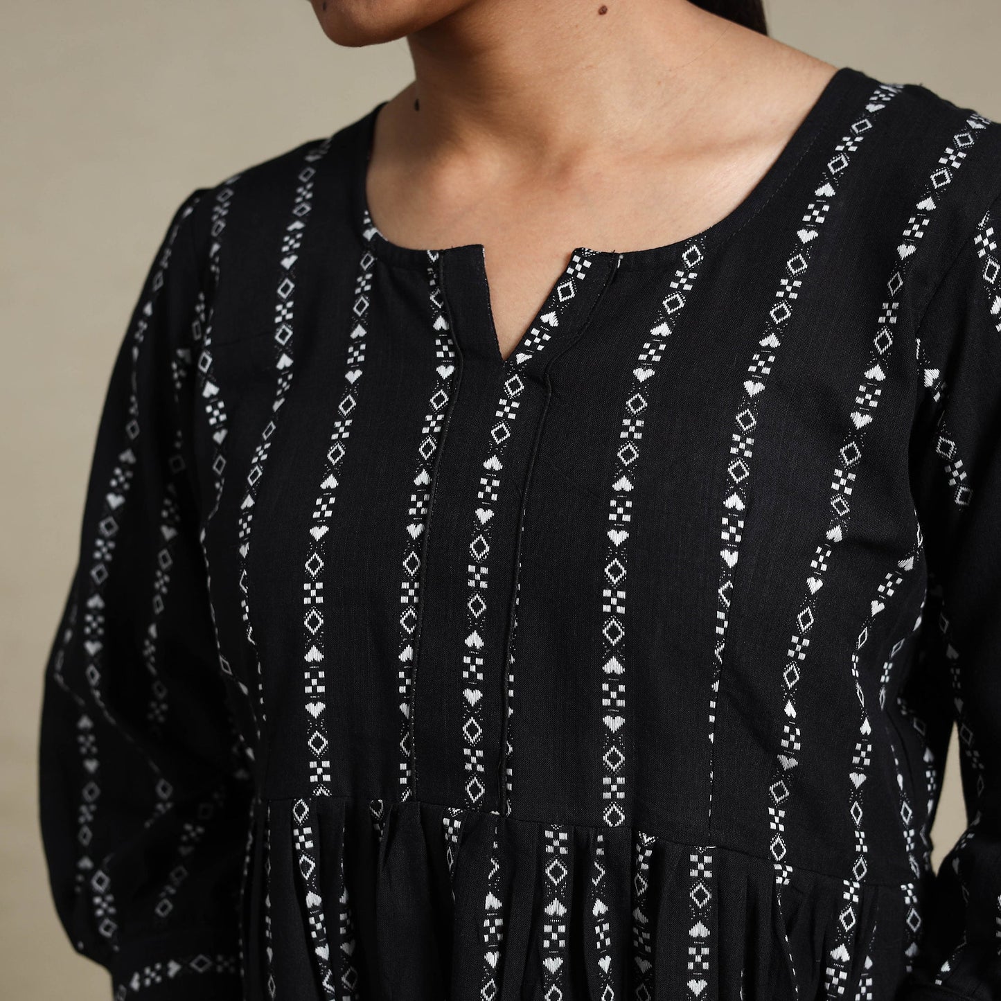 Black Flared Cotton Jacquard Dress